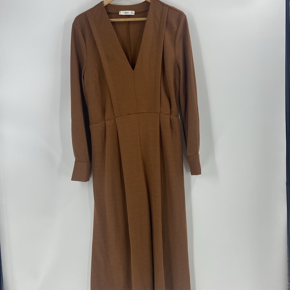 MNG classic brown minimalist dress long sleeve contemporary womens